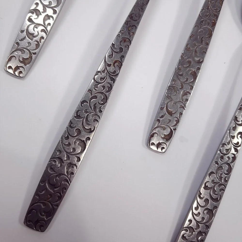 Vintage CORSICAN Modern place spoon set 5 Stainless steel Japan filigree scroll‎